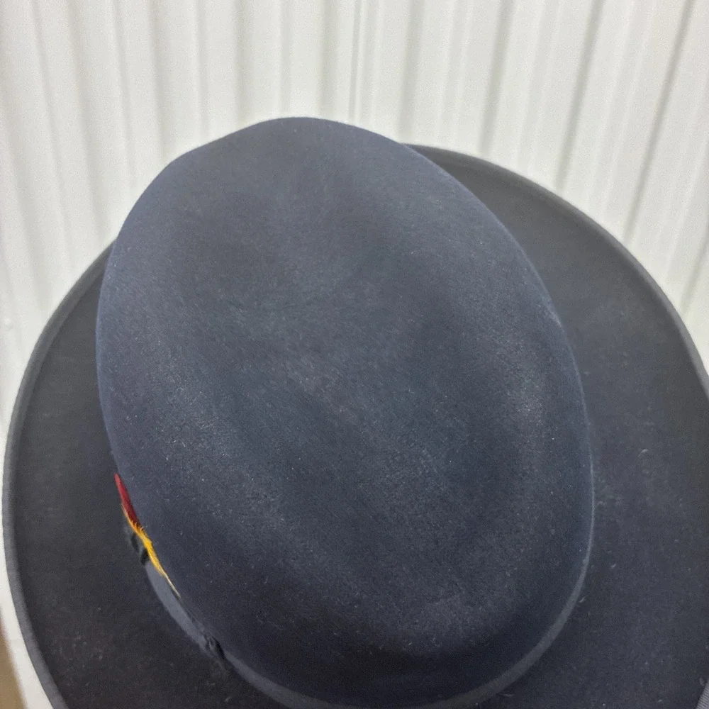 Vintage 1980s Barlesoni 7-1/8 Fur Felt Fedora Hat Deep Blue - Made In USA